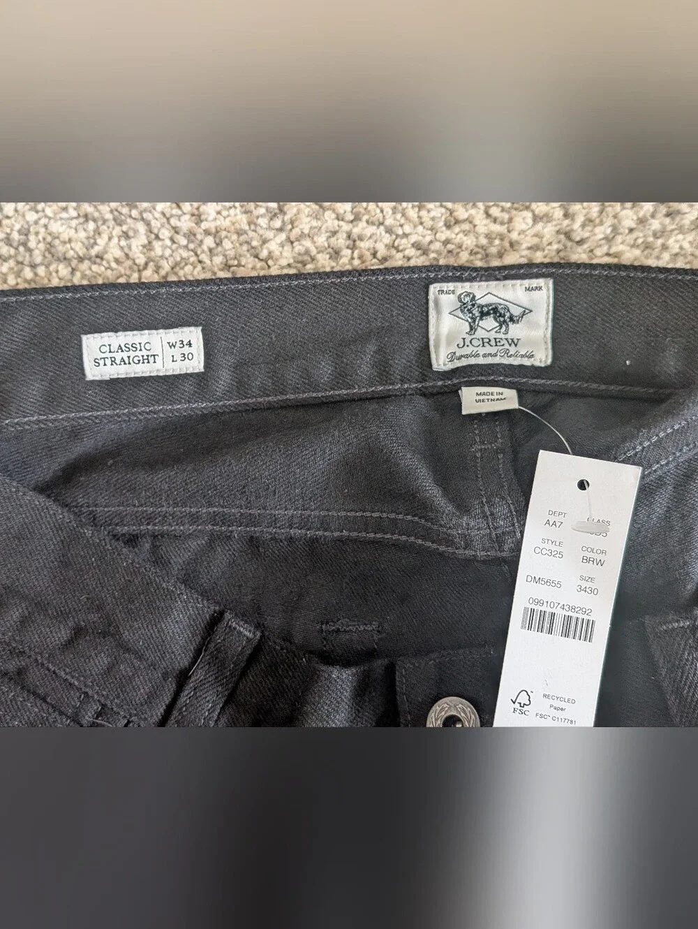 J. Crew Black Classic Straight Denim